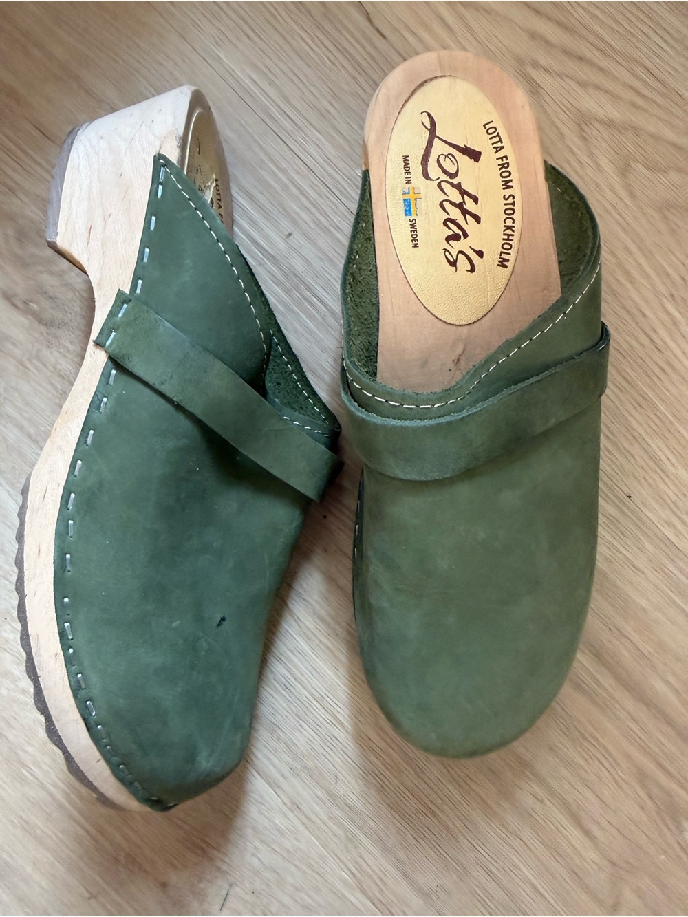 Lotta From Stockholm Nubuck Clogs Suede Green Sage Sz 38